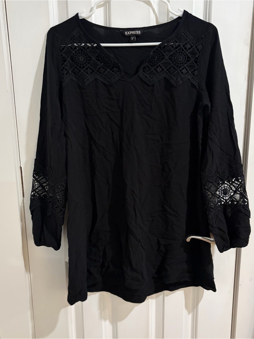 Express Black Crochet-Detail Long Sleeve Tunic